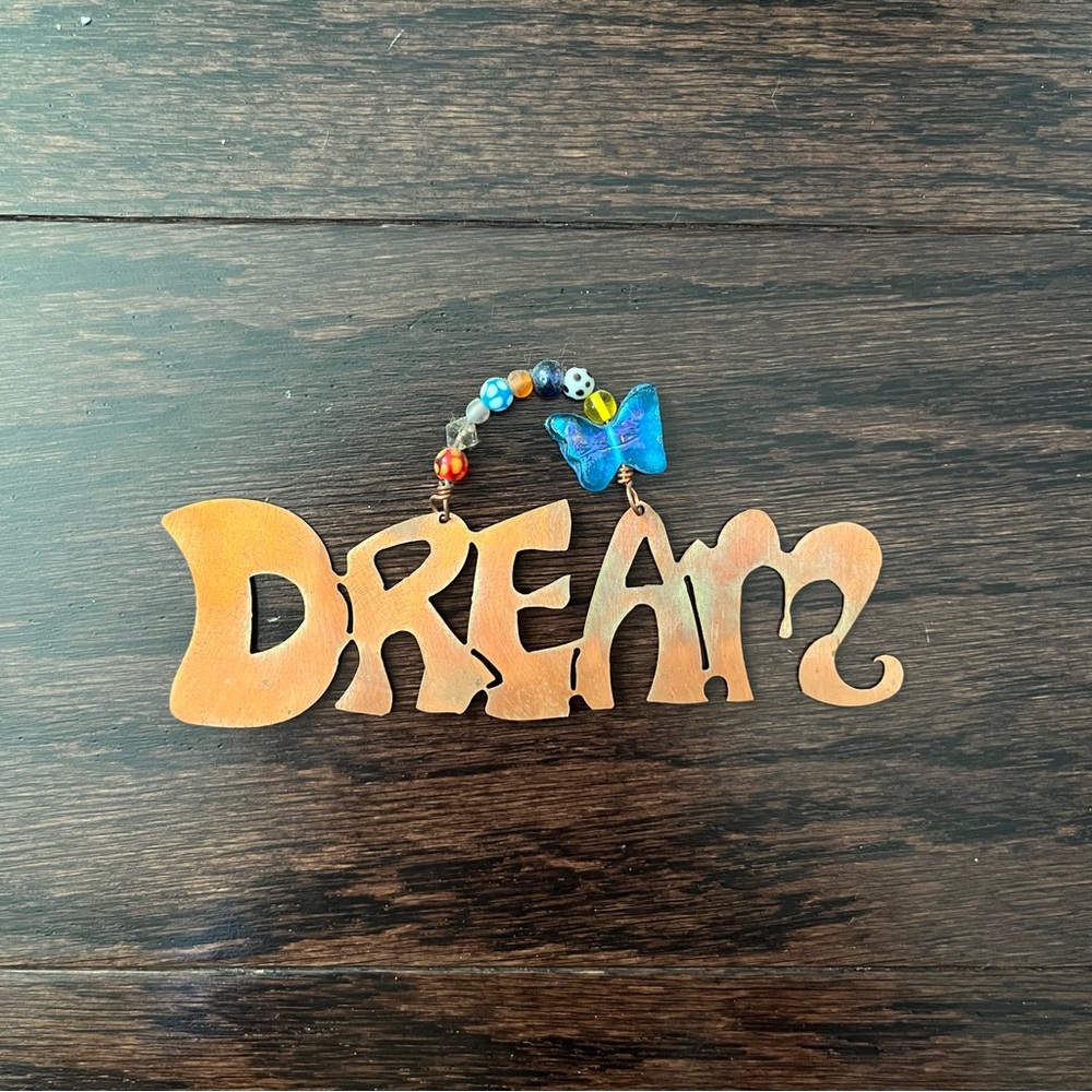 Dream Metal Wall Decor with Blue Butterfly Accent